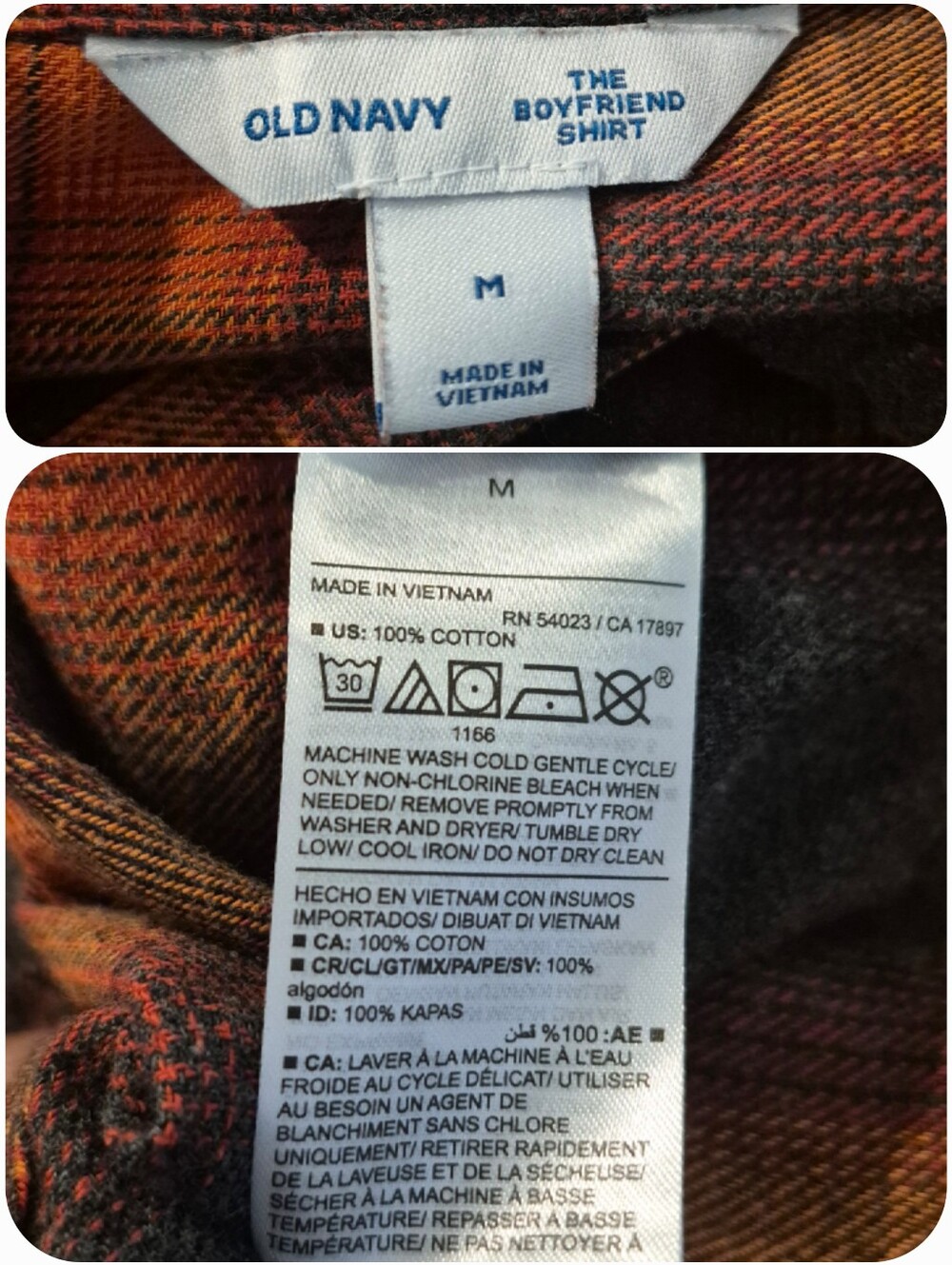 Old Navy Evermore Swiftie Boyfriend Orange Plaid Flannel Shirt M Cotton Casual - Picture 14 of 15